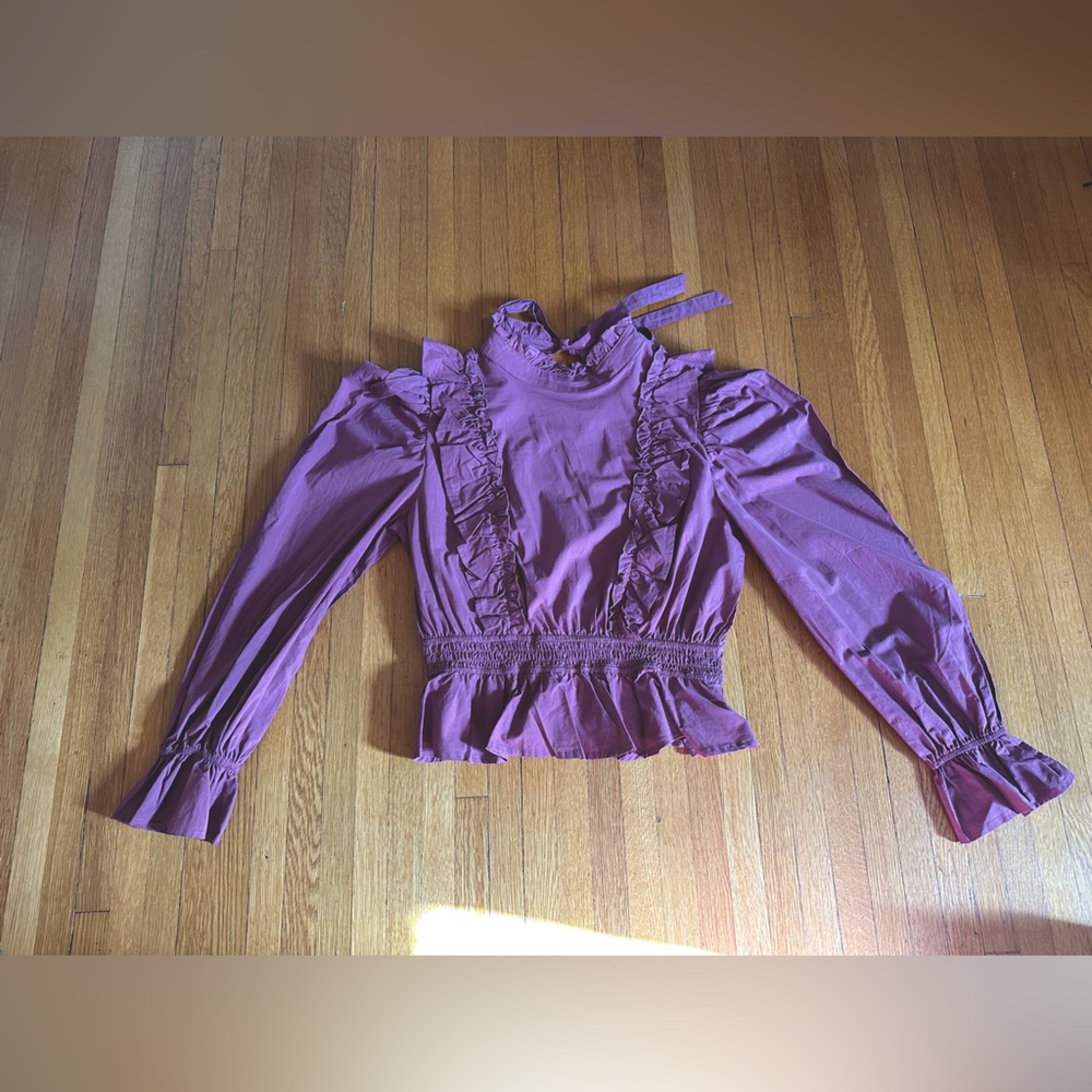 Emmie Rose Deep Blush Ruffle Edwardian High-Neck Top, Size L, NWOT